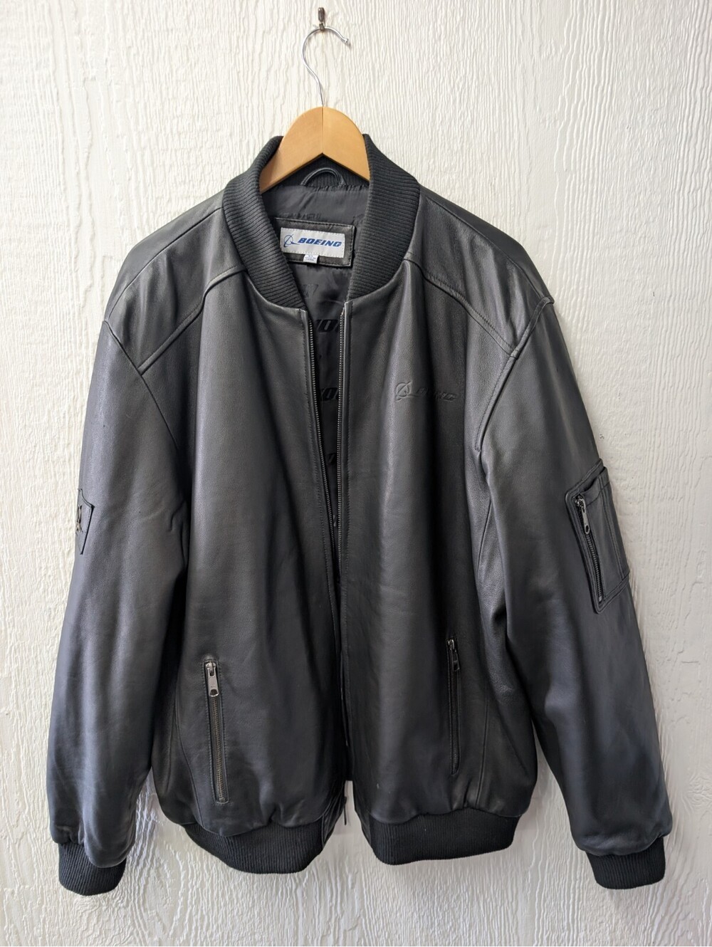 Boeing 100 Years Black Soft Leather Jacket Coat Flight Aviation Men's XL